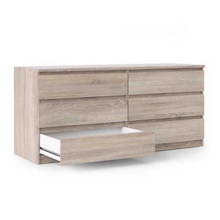 the sideboard is made from wood and has two drawers, one with an open drawer