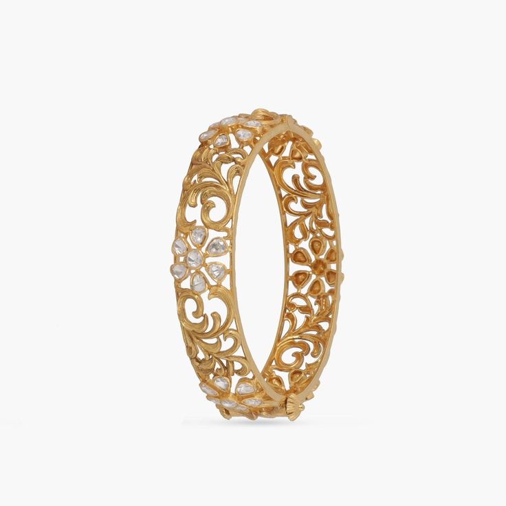 Baroque Floral Moissanite Silver Bangle Elegant Gold Jeweled Bangle, Formal Gold Bracelet With Intricate Design For Festive Occasions, Formal Festive Gold Bracelet With Intricate Design, Gold Bracelet With Intricate Design For Formal Festive Occasions, Ornate Gold Jeweled Bracelets, Elegant Jeweled Gold Bangle, Ornate Gold Jeweled Bracelet, Ornate Jeweled Gold Bracelet, Elegant Festive Bangle With Intricate Design