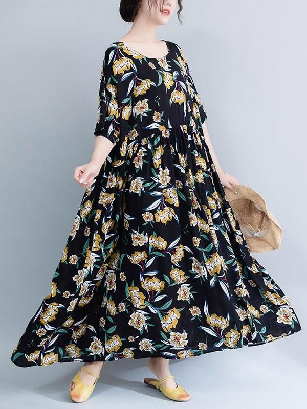 Sku CY-!21935 Material >70%Cotton Style Loose , Plus Size Feature Floral Occasion Going out , Casual , Bohemia , Beach Neckline Round-neck Seasons Spring , Summer , Autumn , Winter Type Maxi Dresses Color BLACK Size FREE SIZE Size chart: Please consult the size chart we provide for this item's measurements to help you decide which size to buy. Please note: There may be 1-3cm differ due to manual measurement. CMINCH Cm Bust Shoulder Hemline Length FREE SIZE 120 40 240 120 Black Relaxed Fit Maxi Dress For Spring, Black Maxi Dress With Relaxed Fit For Spring, Black Casual Maxi Dress With Relaxed Fit, Casual Black Relaxed Fit Maxi Dress, Spring Black Maxi Dress For Daywear, Black Maxi Dress For Spring Daywear, Casual Black Maxi Dress For Spring, Black Floral Print Maxi Dress For Daywear, Floral Maxi Dresses