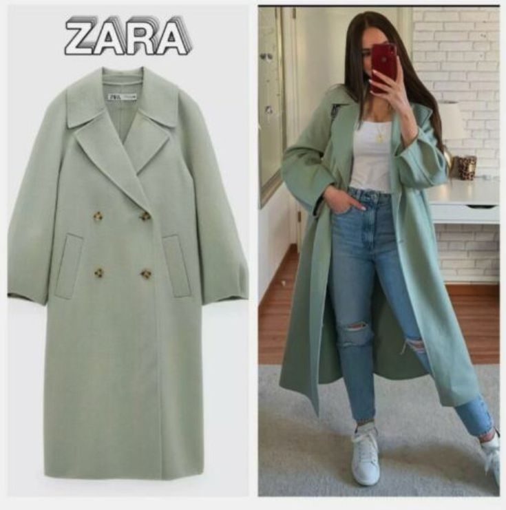 ZARA WOOL BLEND OVERSIZED COAT REF: 7522/040  COLOR: Sea green Size: M BRAND NEW WITH TAGS / 100% Genuine and authentic  FULL CUT COAT MADE OF WOOL BLEND FABRIC. LAPEL COLLAR AND LONG BALLOON SLEEVES. FRONT POCKETS. BACK VENT AT HEM. FRONT DOUBLE BREASTED CLOSURE WITH CONTRASTING BUTTONS. OUTER SHELL 54% wool · 46% polyester The approximate measurements done with the item laying flat +-0.5in： Tag size: M Armpit to Armpit: 21.75in Overall Length: 46in Sleeve length: 23.75in ALL SALES ARE FINAL. Spring Gabardine Long Pea Coat, Long Gabardine Pea Coat For Spring, Spring Long Gabardine Pea Coat, Trendy Long Pea Coat With Double Buttons, Trendy Long Pea Coat With Double Button Closure, Trendy Spring Pea Coat For Office, Spring Double-breasted Gabardine Pea Coat, Spring Single-breasted Gabardine Pea Coat, Zara Double-breasted Outerwear With Lapel Collar