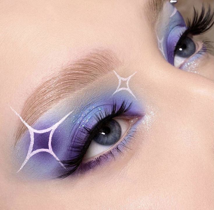 New Years Makeup Looks, Artistic Eyeliner, Colourful Makeup, Makeup 2024, Makeup Charts, Makeup Pictorial, Water Fairy, Purple Eye Makeup, Cute Eye Makeup