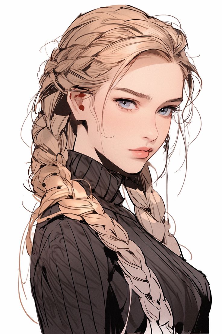 a drawing of a woman with long hair and braids