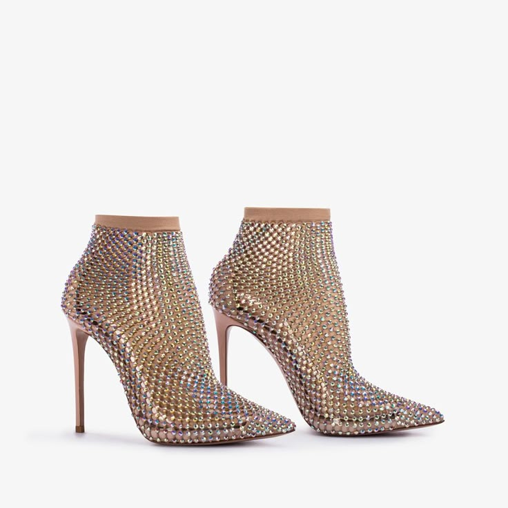 Skin nude fishnet ankle boot with Crystals - Le Silla Glamorous Ankle-high Heels With 4-inch Heel, Luxury Ankle-high Heels With 4-inch Heel, Luxury 4-inch Heel Ankle-high Heels, Luxury 4-inch Ankle-high Heels, Farfetch Shoes, Le Silla Shoes, Cowboy Ankle Boots, Christopher Walken, Fashionable Shoes