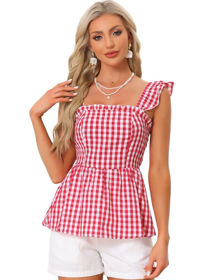 Shop Allegra K for gingham peplum top for women's summer square neck sleeveless plaid blouse you are looking for, get more women's blouses for yourelf. Order now! Free Returns!