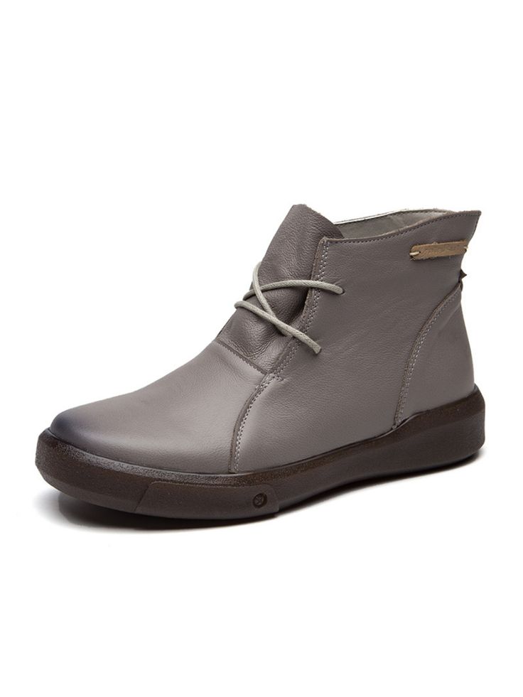 With the skid-resistant soles and genuine leather material, these ankle boots are a must-have for your casual, cool-weather wardrobe for this cozy weather. 1.18" heel 11.4'' circumference Leather upper Leather lining Lace-up closure TPU sole Casual Leather Martin Boots With Flat Heel, Casual Leather Lace-up Boots With Flat Heel, Casual Leather Lace-up Boots With Closed Toe, Casual High-top Martin Boots With Leather Sole, Casual Chelsea Boots With Stitched Sole For Fall, Casual Leather Winter Booties, Casual Fall Chelsea Boots With Stitched Sole, Casual Walking Boots With Flat Heel, Winter Lace-up Boots With Leather Sole And Flat Heel