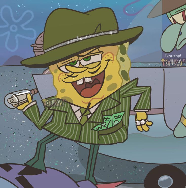 a cartoon character in a green suit and hat