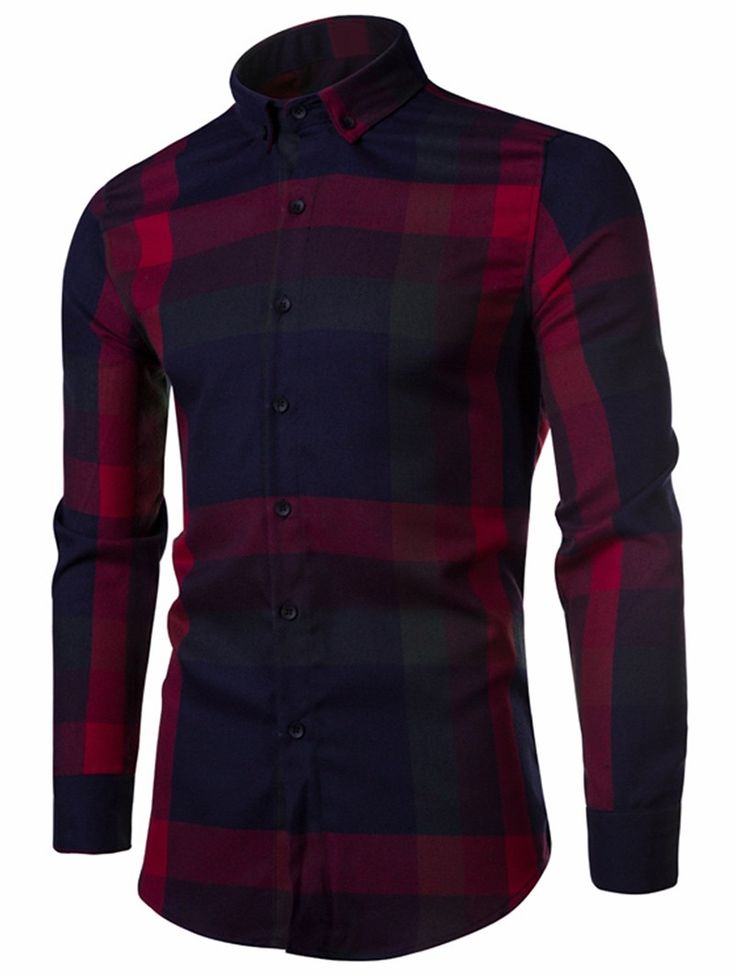 Plaid Print Button Down Shirt - Red Wine - 3582593016 - Men's Clothing, Men's Tops & T-Shirts, Men's Shirts  #MensShirts #Men's #Clothing # #Men's #Tops #& #TShirts # #Men's #Shirts Luxury Men's Plaid Tops, Red Shirt With Casual Collar For Fall, Red Slim Fit Collared Top, Red Slim Fit Casual Top, Red Shirt With Button Closure And Casual Collar, Red Slim Fit Button-up Tops, Red Slim Fit Long Sleeve Shirt, Red Slim Fit Tops For Fall, Slim Fit Red Cotton Tops