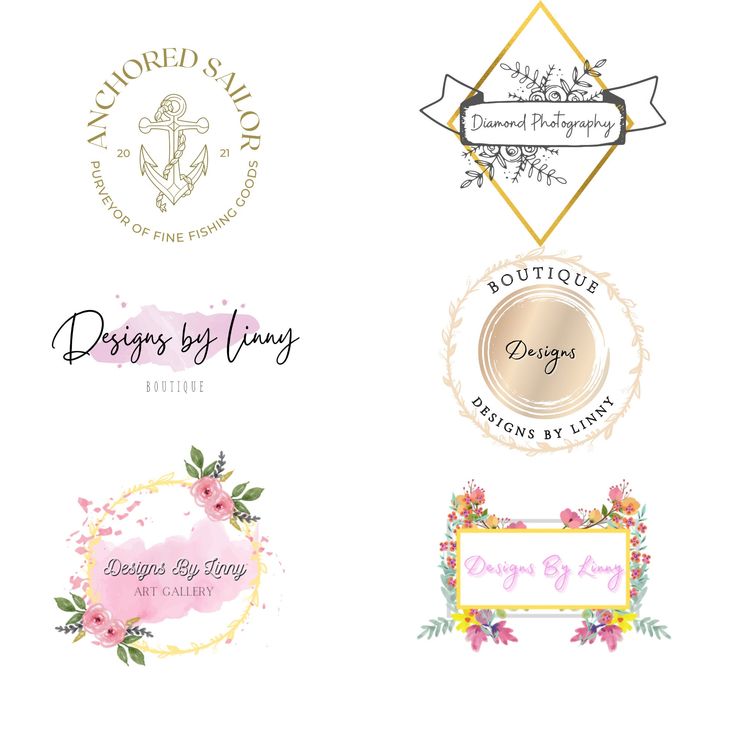 four different logos with flowers and leaves on the bottom one is for boutiques by design