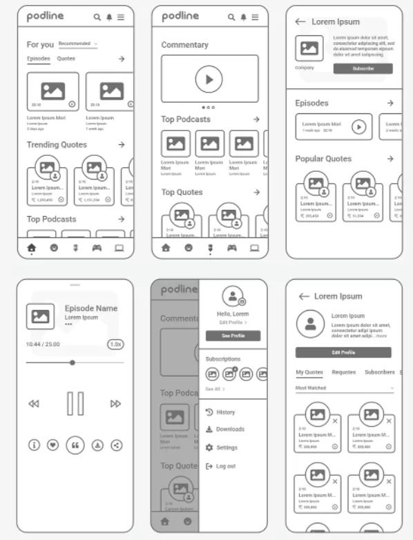 the user's interface design is shown in black and white, with several options for each