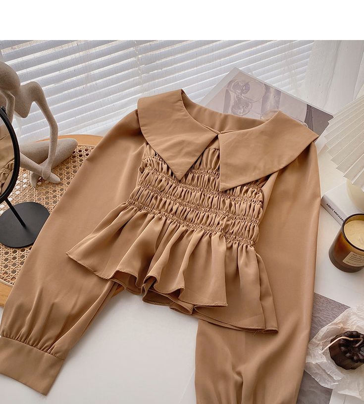 Style: commuting Size: one size Color: white, apricot, khaki, black Sewing Patterns Free Women, Hijab Fashion Summer, Flannel Fashion, Dress Design Patterns, Modesty Fashion, Lace Top Long Sleeve, Collar Designs, Really Cute Outfits, Casual Fall Outfits