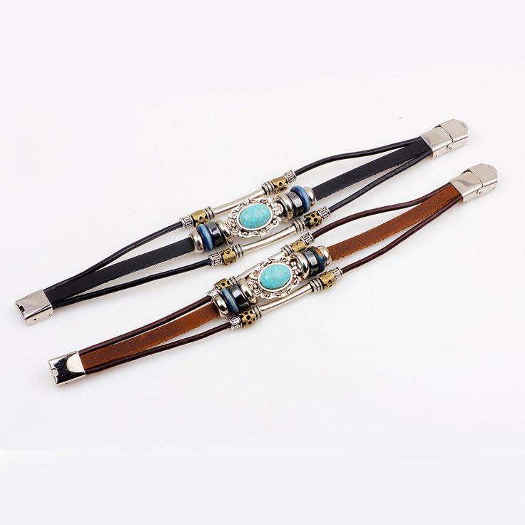 Material: Leather Color: Black, Brown Fashion Element: Totem Style: Exotic Retro Bracelet, Handmade Leather Bracelets, Natural Turquoise Stone, Turquoise Bead Bracelet, Wooden Bracelet, Turquoise Leather, Gifts For Your Girlfriend, Vintage Turquoise, Metal Charm