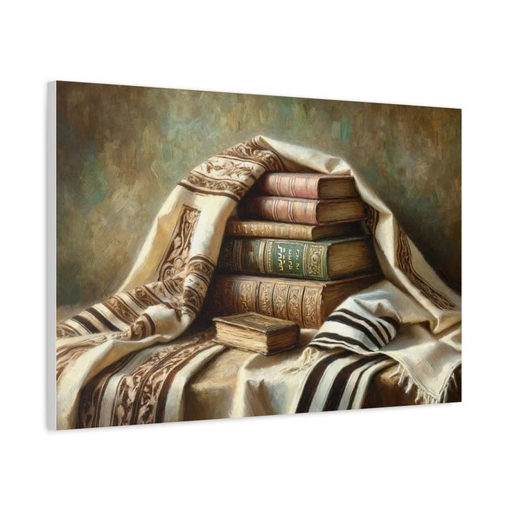 a painting of some books on a table