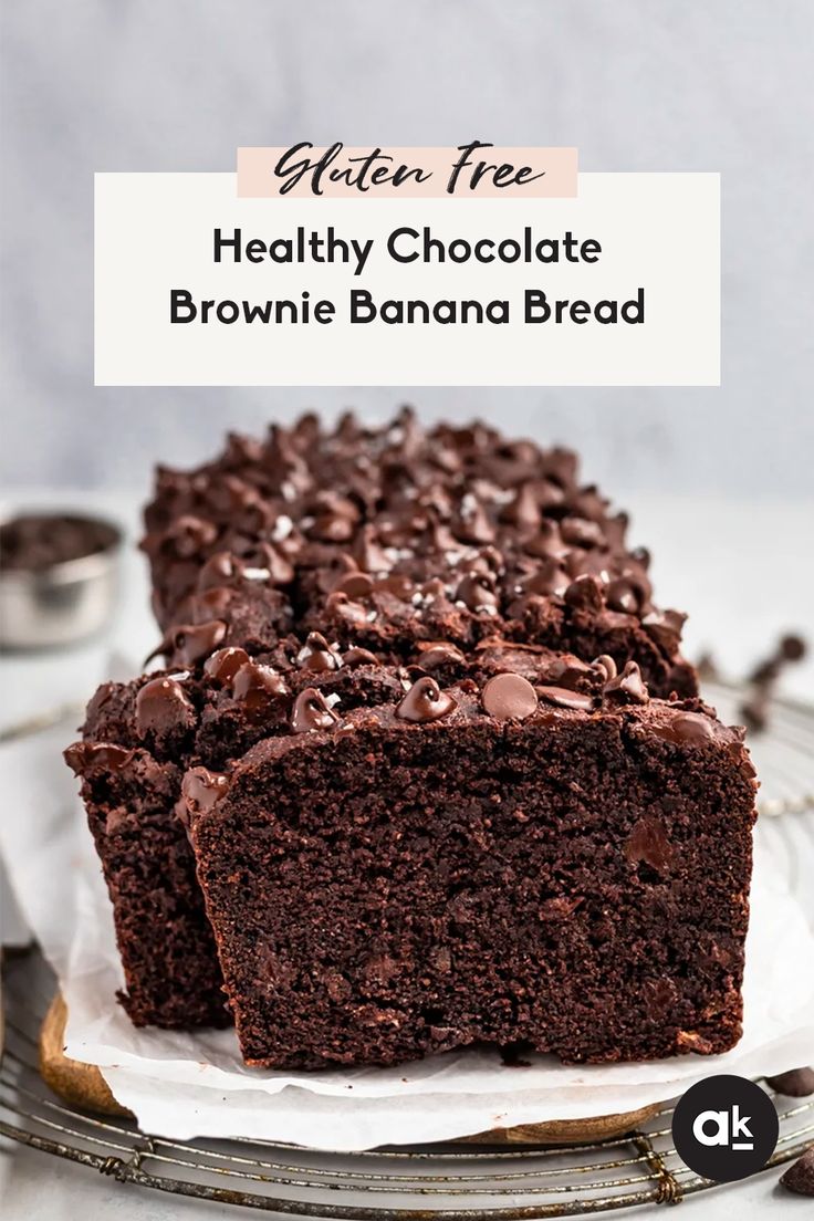 a close up of a slice of chocolate banana bread on a plate with the title text above it