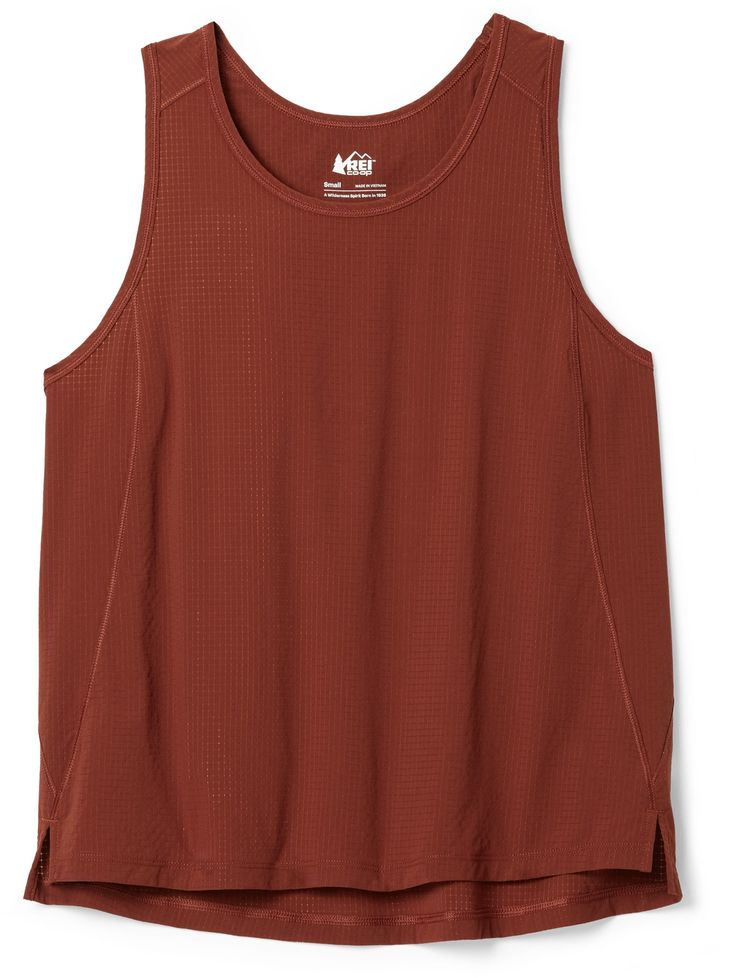 Keep your cool till your cooldown with the women's REI Co-op Swiftland Grid Running tank top. Its wicking nylon/spandex fabric is light and airy  providing featherlight coverage on hot days. Hiking Tank Top, Sports Tops In Recycled Polyester, Breathable Technical Summer Tops, Breathable Technical Tops For Summer, Breathable Functional Summer Tops, Breathable Functional Tops For Summer, Summer Stretch Tops In Recycled Polyester, Go-dry Sleeveless Top In Recycled Polyester, Sleeveless Go-dry Top In Recycled Polyester