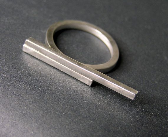 double asymmetrical sterling silver bar ring. by maroulina Jewerly Ring, Modern Silver Jewelry, Mixed Metal Rings, Bar Ring, Geometric Ring, Silver Bar, Modern Ring, Ring Minimalist, Silver Jewelry Rings