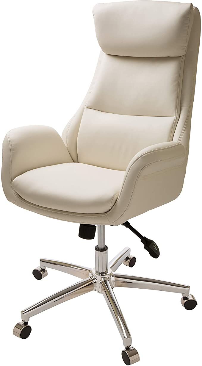 a white office chair sitting on top of a metal base