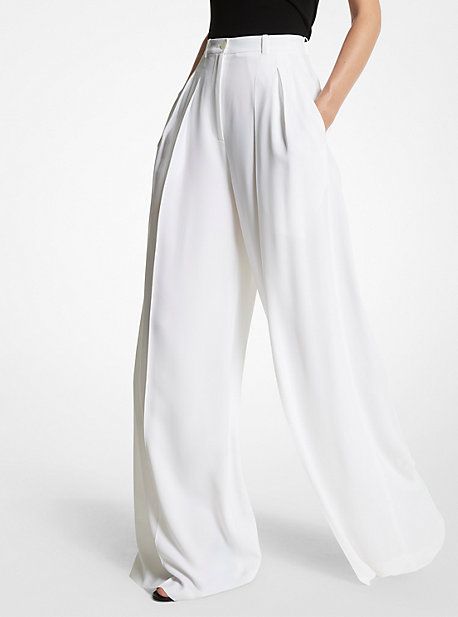 These wide-leg trousers make a powerful style statement. Crafted from double crepe sablé, they’re designed to sit high on the waist and feature a softly pleated, wide-leg shape that feels at once relaxed and refined. Style them with a simple bodysuit or a chunky sweater to create an undeniably chic ensemble. Made in Italy. Elegant Pleated Wide Leg Pants For Summer, Spring Elegant Pleated Wide Leg Pants, Elegant Spring Pleated Wide Leg Pants, Elegant Pleated Wide Leg Pants For Evening, Elegant Evening Wide Leg Pleated Pants, Elegant White Pleated Pants, Elegant Tailored Pleated Wide Leg Pants, Elegant Tailored Wide Leg Pants With Pleats, Formal Pleated Wide Leg Pants For Summer