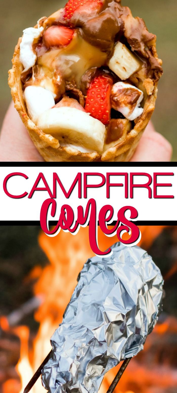 there are two pictures with food on them and the words campfire cones above it