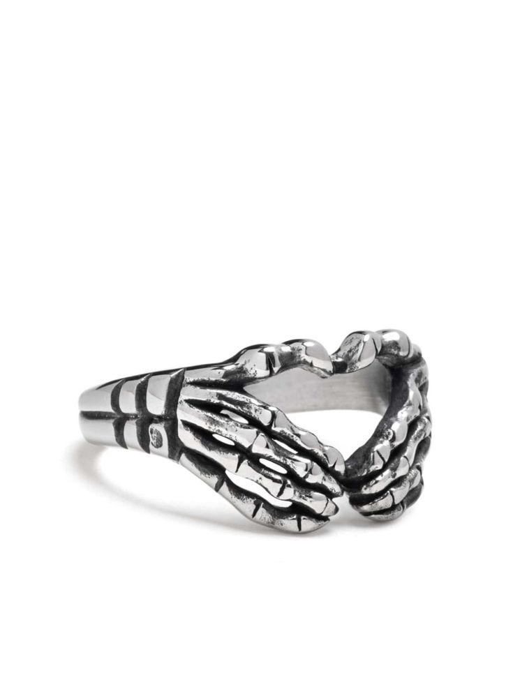 silver-tone stainless steel polished finish engraved detail Nialaya Jewelry is pleased to offer free repairs on purchases for one year from purchase date. Thick Silver Rings, Skeleton Ring, Vintage Skeleton, Stainless Steel Polish, Hand Ring, Skeleton Hands, Fine Watches, Fine Jewelry Bracelets, Custom Watch