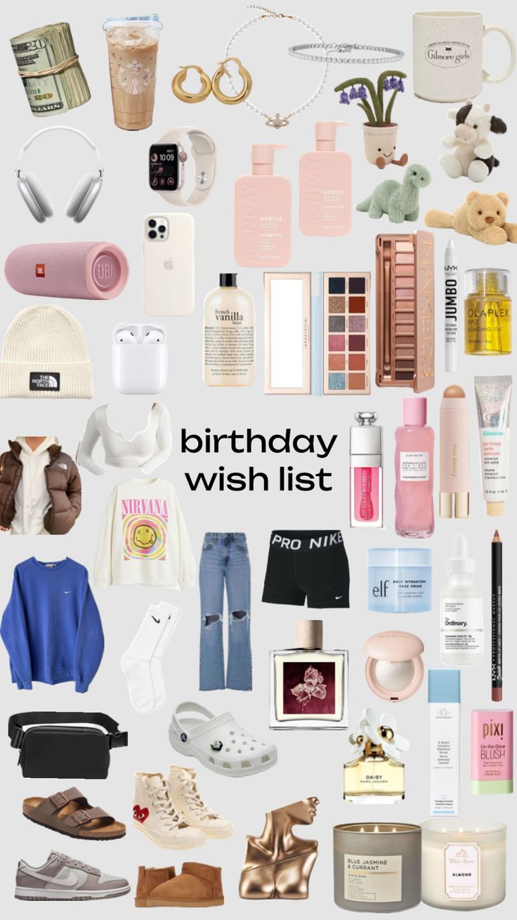 the birthday wish list is filled with different items