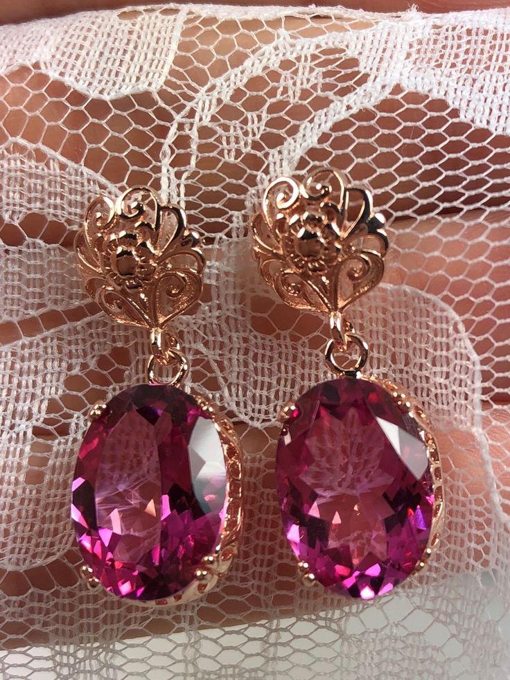 Pink Cubic Zirconia (CZ) Earrings Pink Topaz Earrings, Wedding Earrings Vintage, Bold Lipstick, Edwardian Jewelry, Earrings Rose Gold, Pink Gem, Floral Ring, Pink Bling, Pink Topaz