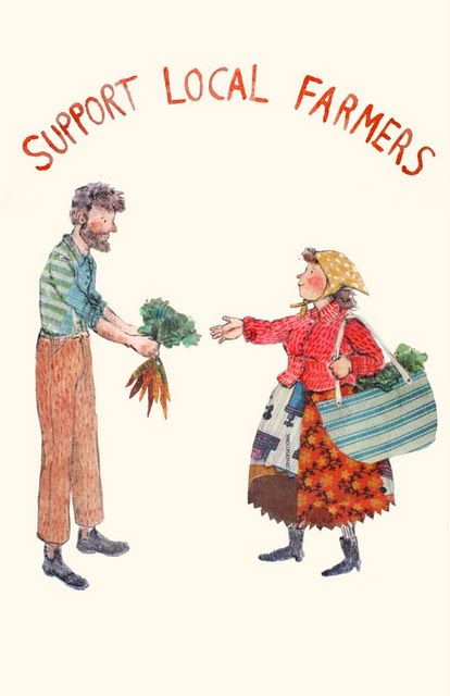 an image of a man and woman holding carrots with the words support local farmers