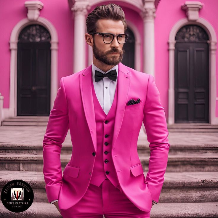 Suit For Men Stylish, Trending Suits, 3 Piece Suit For Men, Pink Suit Men, Pink Groomsmen, Smart Casual Men, Suit For Men, Tailored Suit, Stylish Suit