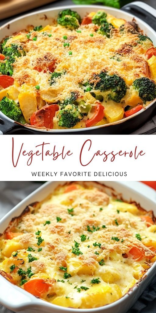 a casserole dish with vegetables and cheese in it