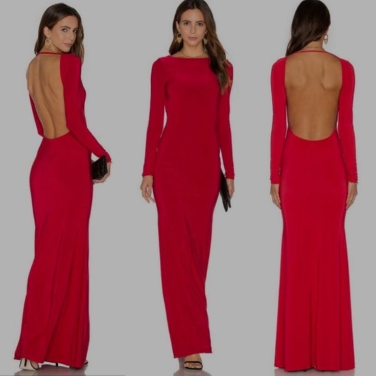 Lurelly Nwt Monaco Gown Maxi Dress Red Backless Cutout Long Sleeve Plunging 2 New With Tags With Minor Flaw - Snag In The Fabric Mid Thigh About A Inch Hardly Noticeable When Worn One Of Our Classic Best Selling Gowns. The Iconic Lurelly Monaco Gown Reminds Us Why Less Is More! Its Fitted Silhouette, Bateau Neckline, And Low Back Will Make You Look Classy & Elegant. Venetian Fabric 92% Nylon, 8% Spandex Fitted Mermaid Silhouette Long Sleeves Open Back (19" Low) Hem Hits Floor Designed And Handma Formal Long Sleeve Backless Dress, Backless Maxi Dress With Back Zipper For Date Night, Evening Maxi Length Backless Dress With Back Zipper, Evening Backless Maxi Dress With Back Zipper, Elegant Long Sleeve Backless Dress With Cutout Back, Formal Backless Maxi Dress With Keyhole Back, Formal Backless Maxi Dress With Back Zipper, Elegant Red Backless Dress For Party, Elegant Red Backless Party Dress