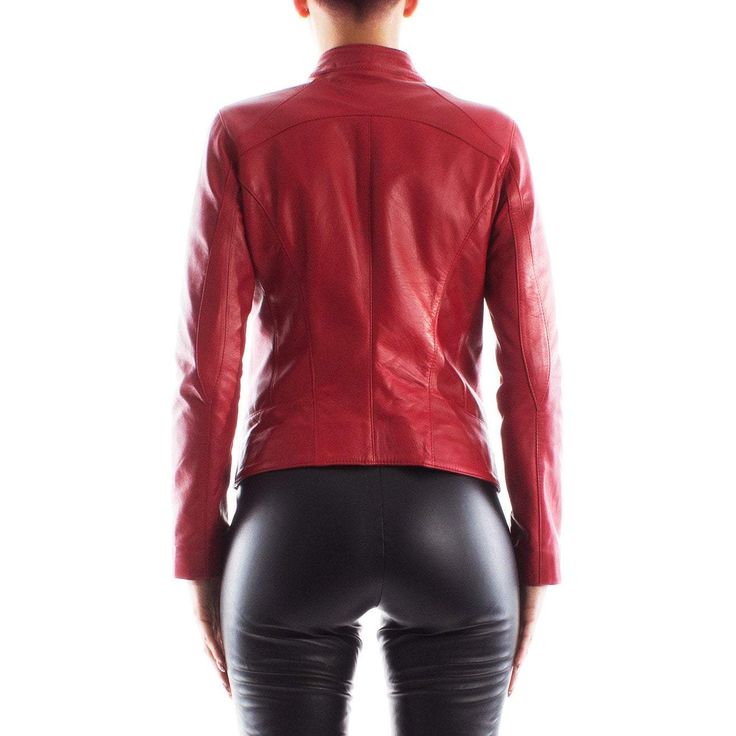 Italian handmade Women soft genuine lambskin leather jacket slim fit color Red Sleek Fitted Leather Jacket For Fall, Fitted Leather Jacket With Zipper, Fitted Leather Jacket With Zipper Closure, Fitted Sleek Biker Jacket For Winter, Sleek Fitted Biker Jacket For Winter, Chic Fitted Leather Biker Jacket, Chic Fitted Leather Jacket With Zipper, Chic Fitted Leather Jacket With Zipper Closure, Sleek Fitted Leather Jacket For Winter