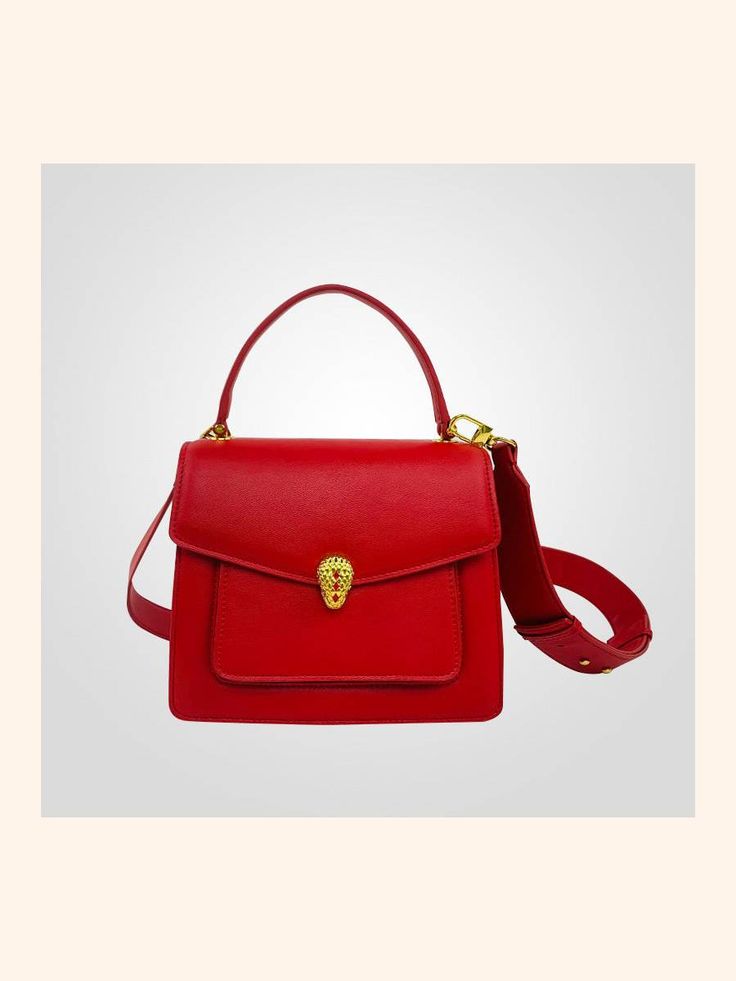 BagForLove - Women's Serpent Minimal Top Handle Shoulder Bags in Genuine Leather Red Shoulder Bag With Single Handle, Red Flap Bag With Adjustable Strap For Office, Elegant Single Handle Satchel For Office, Elegant Single Handle Office Satchel, Elegant Single Handle Office Bags, Elegant Red Flap Bag With Top Carry Handle, Everyday Leather Bag With Single Handle, Red Single Handle Bag For Everyday Use, Leather Rectangular Bag With Single Handle