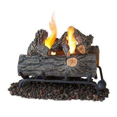 an outdoor fire pit with logs on the side and flames coming out from it's sides