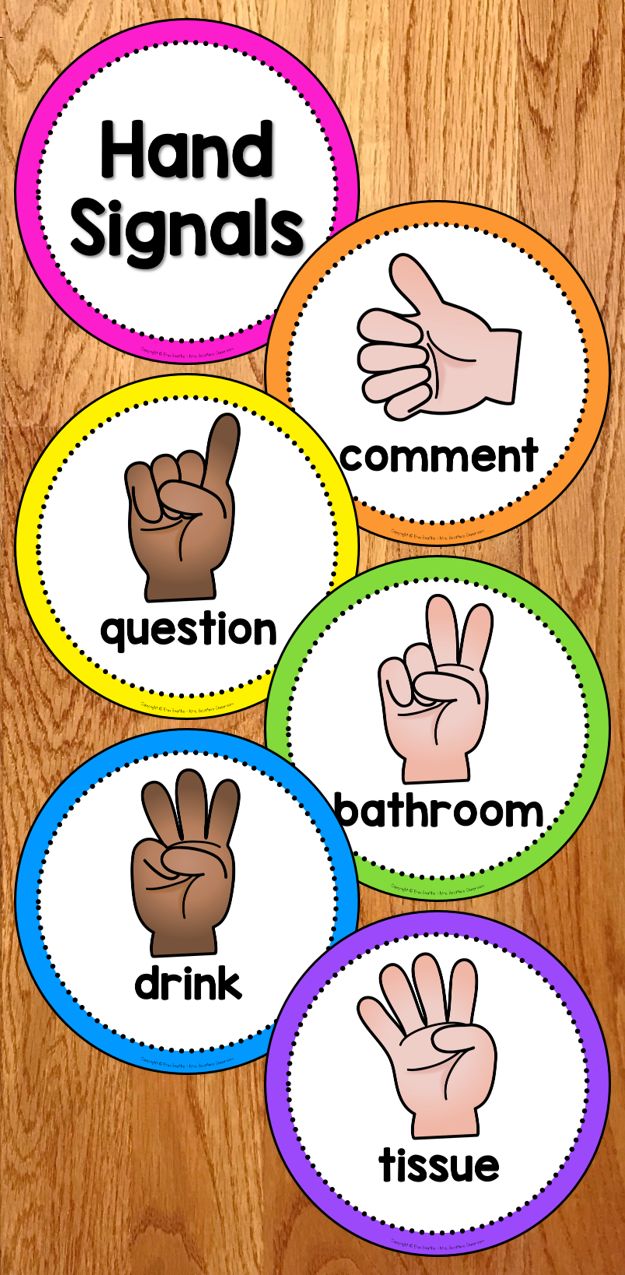 four hand signals with different colors and sizes on the front, one for each other