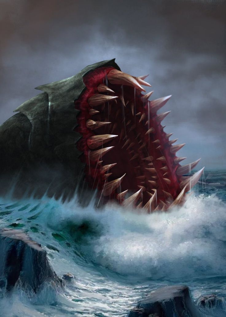 a giant monster is in the ocean with its mouth open