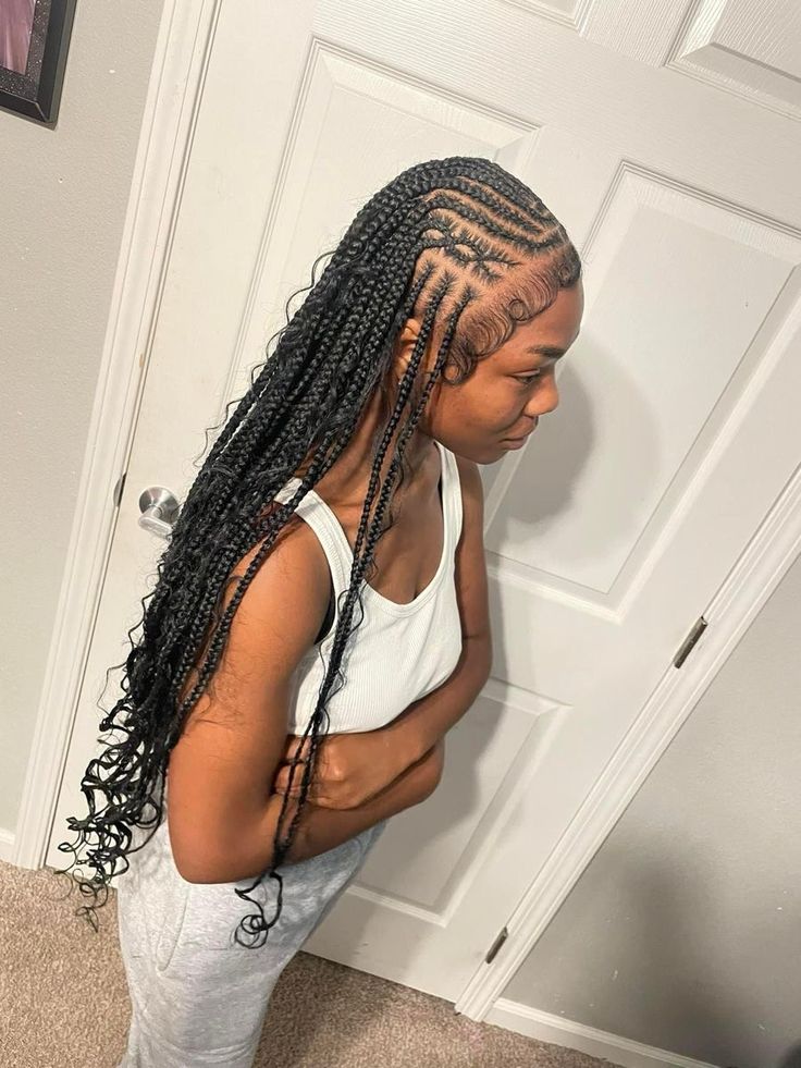 Bohemian Fulani Braids With Curls, Funali Braids, Hairstyles For Ladies, Sleek Ponytail Hairstyles, Feed In Braids Hairstyles, Fest Outfits, Braided Hairstyles For Teens, Braided Cornrow Hairstyles, Quick Braided Hairstyles