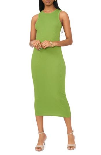 Sleek and summery, this curve-skimming cotton rib dress adds extra sass with a cute cutout at the back. 51" length (size Medium) Slips on over head Unlined Crewneck Sleeveless 100% cotton Machine wash, tumble dry Imported Spring Ribbed Bodycon Dress, Trendy Solid Color Bodycon Dress For Spring, Ribbed Midi Dress For Summer Day Out, Ribbed Midi Dress For A Summer Day Out, Casual Solid Ribbed Bodycon Dress, Spring Ribbed Stretch Bodycon Dress, Ribbed Stretch Bodycon Dress For Spring, Chic Ribbed Bodycon Summer Dress, Ribbed Bodycon Midi Dress For Day Out