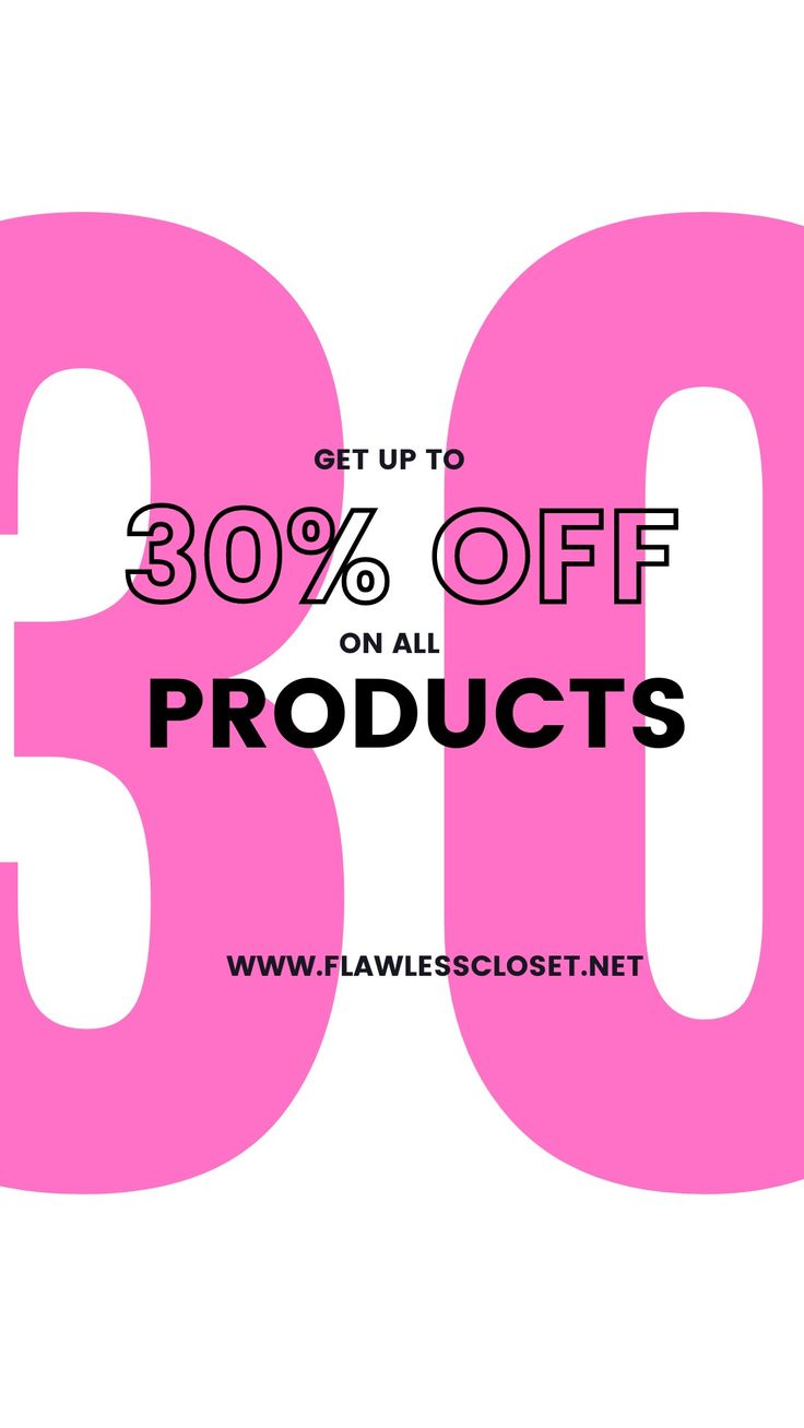 a pink sale sign with the words 30 % off on all products, and an image of