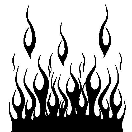 a black and white silhouette of flames on a white background