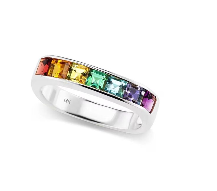 Rainbow sapphire multi sapphire eternity band ring in 14k gold 3 mm square natural rainbow sapphire pink sapphire rainbow ring gold gift her ----------------------------------------------------------------------------------------------------------- ITEM DESCRIPTION : ITEM : RING METAL : 925 STERLING SILVER PLATING : ROSE GOLD / GOLD / SILVER / WHITE / YELLOW GEMSTONE : MULTI SAPPHIRE  CREATION : LAB CREATED SIZE : 3 MM SHAPE : SQUARE COLOR : MULTI BIRTHSTONE  : SEPTEMBER SETTING TYPE : PAVE FINI Multicolor Fine Jewelry With Prong Setting, Modern Multi-stone Emerald Cut Jewelry, Rainbow Multi-stone Sapphire Ring In Fine Jewelry Style, Rainbow Multi-stone Sapphire Ring, Rainbow Multi-stone Sapphire Jewelry, Rainbow Sapphire Gemstone Ring, Multi-stone Sapphire Baguette Cut Jewelry, Fine Jewelry With Multicolor Emerald Cut, Round Multi-stone Jewelry In 14k White Gold