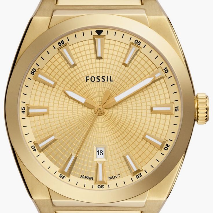 Brand New Fossil Everett Bracelet Watch, 42mm A Textural Graph Radiates Across A Sunray Dial, Bringing Architectural Interest To This Modern Watch With Bold Minute-Marked Indexes And Hands. Large Links Comprise The Bracelet That's Perfect For Sturdy, Everyday Wear. 42mm Case; 18mm Band Width Quartz Movement Date Window Mineral Crystal Face Stainless Steel/Goldtone Plate Imported Fossil Watch Instruction Manual Item # 7347016 Gold Stainless Steel Watch With Date Display, Gold Stainless Steel Watches With Date Display, Gold Stainless Steel Watch Accessories With Date Display, Analog Metal Jewelry And Watches With Round Dial, Gold Metal Watches With Subdials, Analog Metal Watches With Round Dial, Gold Stainless Steel Chronograph Watch With Analog Display, Gold Stainless Steel Chronograph Watch, Gold Stainless Steel Analog Chronograph Watch