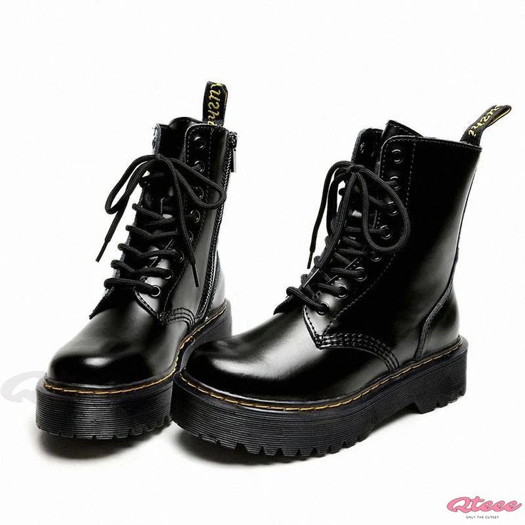 Qteee - Authentic Leather Lace-Up Martin Boots with Platform Sole Casual Winter Platform Boots With Closed Toe, Casual Ankle-high Platform Lace-up Boots, Casual High Ankle Platform Lace-up Boots, Casual Ankle-high Lace-up Platform Boots, Streetwear Martin Boots With Reinforced Heel And Round Toe, Casual High-top Synthetic Moto Boots, Synthetic Round Toe Combat Boots For Streetwear, Casual Platform Martin Boots, Casual Martin Ankle Boots With Thick Sole