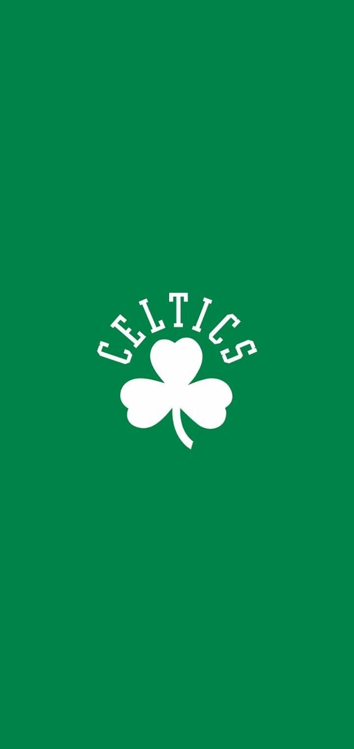 the boston celtic logo is shown on a green background with white lettering and shamrock leaves