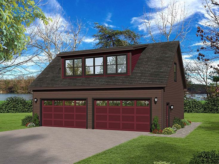 a two car garage is shown in this artist's rendering for the house plans