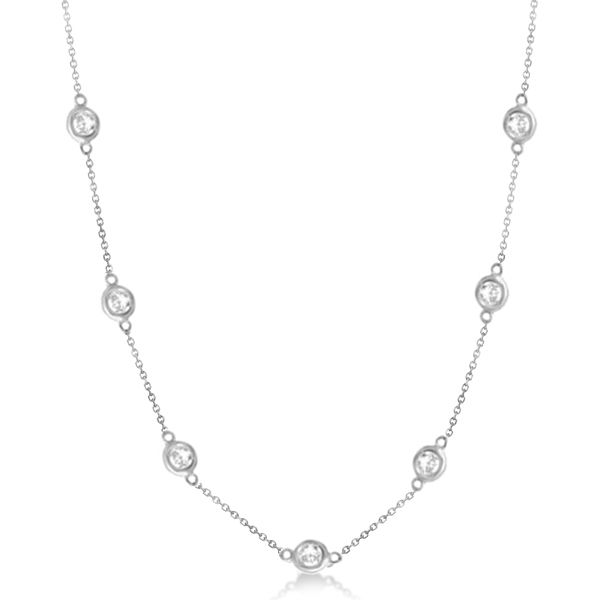 Style Number - AZ18855
Seven brilliant-cut round lab grown diamonds, of G-H color and SI1-2 clarity, dazzle in this lab grown diamond chain necklace. These stunning lab grown diamonds wrap half way around this necklace, and are set in a 14k white gold bezel setting. This stylish, classy lab grown diamonds by the yard necklace is a perfect match for that elegant woman in your life.Available in other lab grown diamond carat weights, and in 16, 18, 20 and other lengths. If you would like this neckl Diamonds By The Yard Necklace, Diamonds By The Yard, Bezel Set Necklace, Diamond Chain Necklace, Halo Necklace, White Gold Chains, Gifts For My Wife, Diamond Chain, Station Necklace