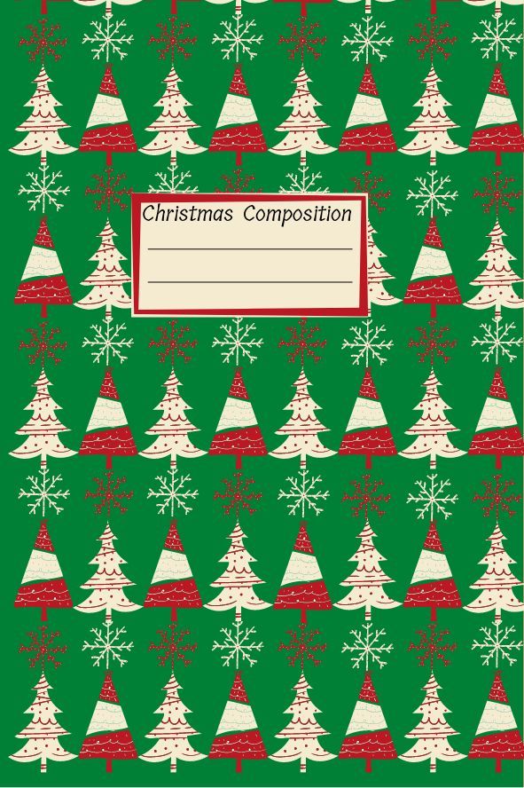 a christmas composition with trees and snowflakes on green paper, which reads christmas compoison