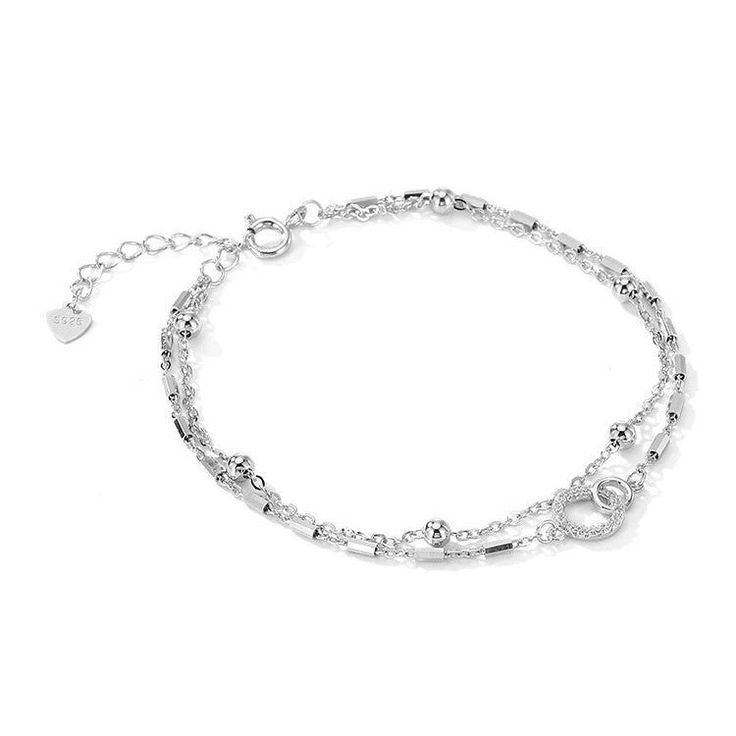 Fashion Element: Chain, Mobius Style: Advanced Sense Elegant Double Band Adjustable Bracelets, Elegant Adjustable Double Band Bracelets, Elegant Silver Jewelry With Double Chain, Silver Infinity Bracelet With Adjustable Chain, Silver Infinity Chain Jewelry, Metal Jewelry With Double Band Bracelet Strap, Elegant Round Alloy Chain Bracelet, Metal Double Band Bracelet Jewelry, Elegant Double Band Metal Bracelets