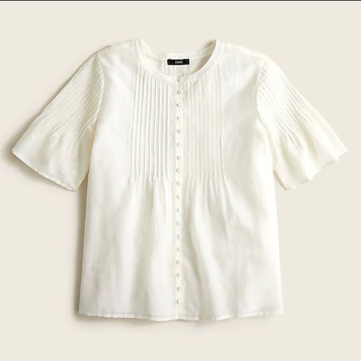 Brand New J. Crew Top, Tags Still Attached! Silk Cotton Blend. Very Light, Airy And Pretty Blouse. Please Ask Any Questions Or For More Photos! Cream/Ivory/Off-White Color! Casual Pintuck Short Sleeve Tops, Casual Short Sleeve Tops With Pintucks, Short Sleeve Tops With Pintucks For Daywear, Classic White Blouse With Pintucks, Summer Pintuck Short Sleeve Tops, Summer Relaxed Fit Top With Pintucks, Summer Daywear Tops With Pintucks, Fitted White Blouse With Pintucks, White Pleated Top For Daywear