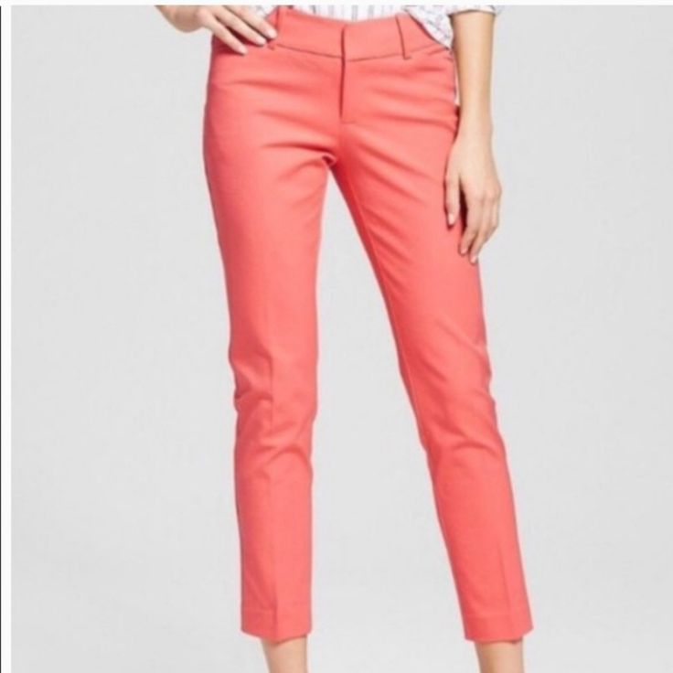 New Merona Coral Pants Modern Ankle Mid Rise Slim Hip & Thigh Spring Slim Fit Elastane Dress Pants, Fitted Elastane Dress Pants For Spring, Summer Tapered Leg Elastane Pants, Summer Stretch Tapered Leg Pants, Spring Business Casual Slim Fit Bottoms, Spring Stretch Workwear Pants, Fitted Pants For Business Casual In Spring, Spring Slim Fit Tapered Leg Pants, Spring Stretch Dress Pants For Workwear