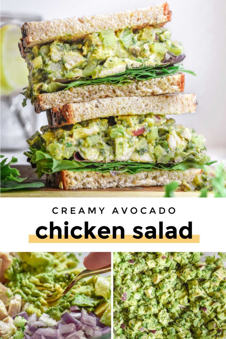 chicken salad made with cream avocado and lettuce on toasted bread