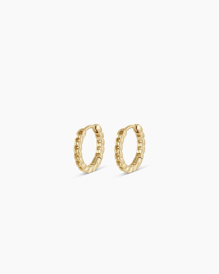 This pair of gold huggie hoop earrings is crafted from solid gold, making them a timeless and luxurious addition to any jewelry collection. Perfect for stacking or to wear alone, these solid gold hoops provide long-lasting shine. Wear yours stacked with other diamond huggie hoop earrings and studs. Wilder Huggies Earring in 14k Solid Gold, Women's by gorjana Luxury 14k Gold Silver Diamond Earrings, Luxury Yellow Gold Huggie Jewelry, Stackable 14k Gold Huggie Earrings, Yellow Gold Huggie Stackable Jewelry, 14k Gold Stackable Round Huggie Earrings, Classic 14k Gold Stackable Earrings, Stackable Yellow Gold Earrings For Anniversary, Elegant Yellow Gold Stackable Huggie Earrings, Anniversary 14k Yellow Gold Filled Huggie Earrings